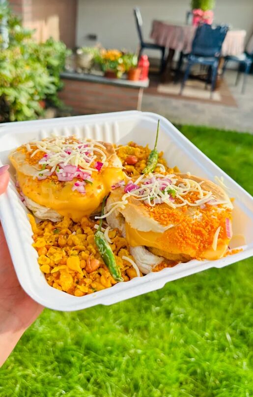 Cheese vada pav served in the garden